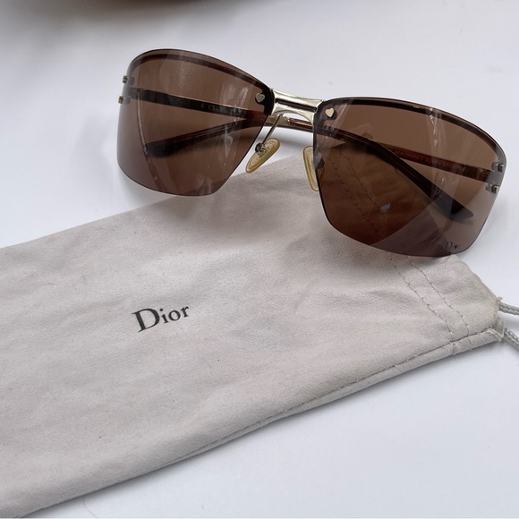 AUTH DIOR CHARM1 vintage sheer Y2K sunglasses rimless brown - Picture 1 of 12